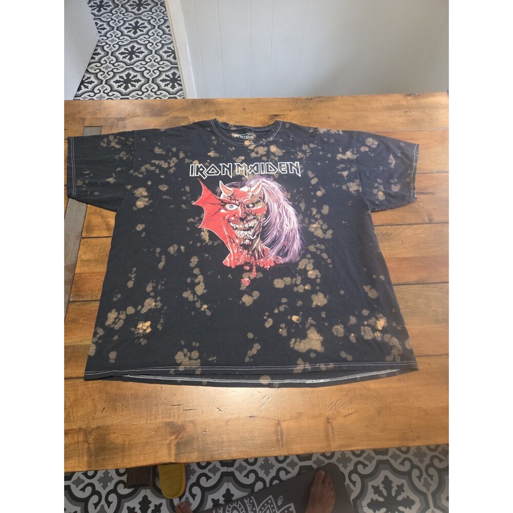 Iron Maiden Shirt XL Global Purgatory Bleach Splatter Acid Wash Metal Band Mens
